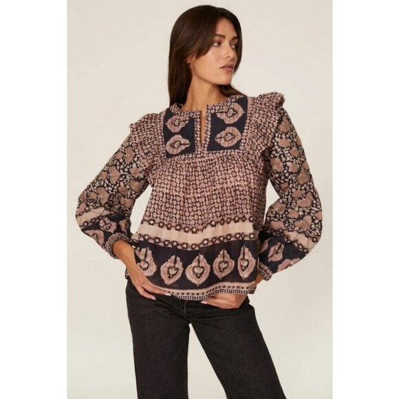 💕SEA NEW YORK💕 Margo Quilted Top ~ 100% Cotton Purple Border Print Large NWOT - Picture 6 of 11